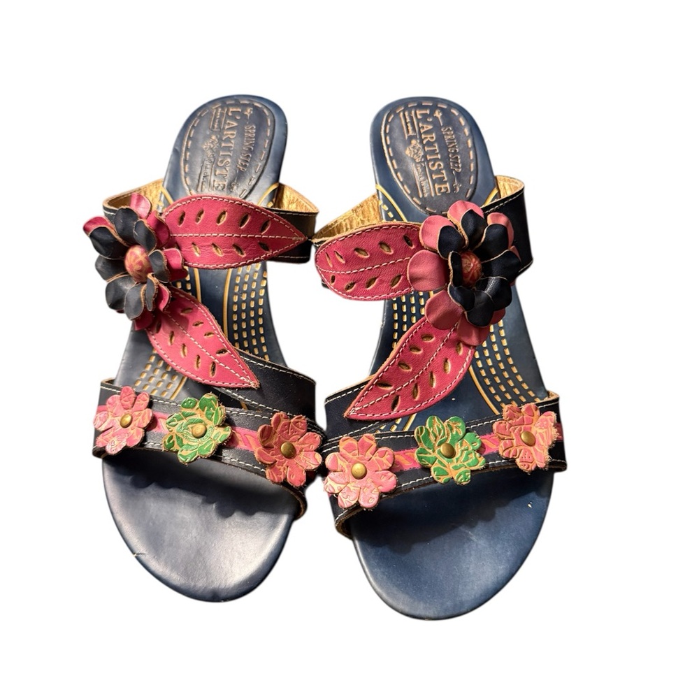 Spring Step, L’Artiste Pink and Navy floral sandals, leather EU 40 (9m)